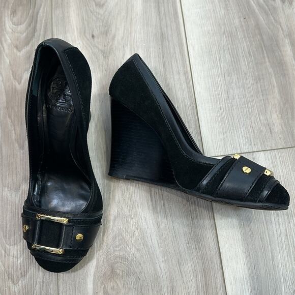 Tory Burch Meredith leather suede buckle wedges size 7 - Picture 5 of 8